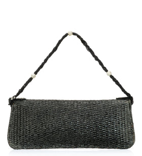 Black Rexin Stone and Pearl Patch Work Clutch