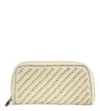 Off White Satin Stone and Pearl Beaded Clutch