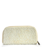 Off White Satin Stone and Pearl Beaded Clutch