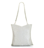 Silver Satin Stone Pearl and Resham Work Clutch