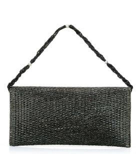 Black Rexin Stone and Pearl Patch Work Clutch