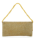 Mustard Rexin Stone and Pearl Patch Work Clutch