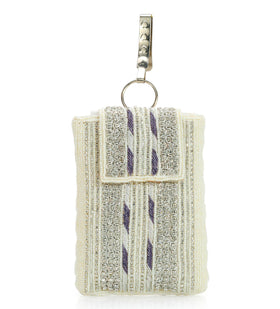 Off White Satin Stone and Pearl Beaded Pouch