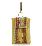 Mustard Satin Stone and Pearl Beaded Pouch