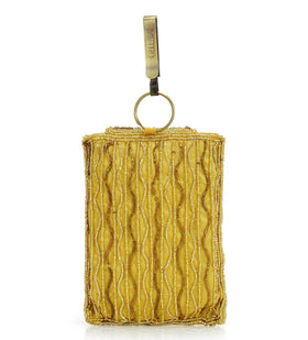 Mustard Satin Stone and Pearl Beaded Pouch