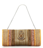 Brown Art Silk Stone and Zari Work Clutch