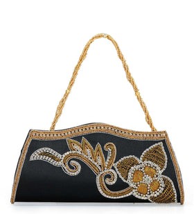 Black Art Silk Pearl and Zardosi Embroidery Clutch