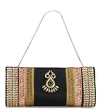 Black Art Silk Stone and Zari Work Clutch