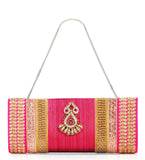 Magenta Art Silk Stone and Zari Work Clutch