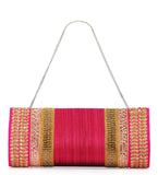 Magenta Art Silk Stone and Zari Work Clutch