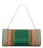 Green Art Silk Stone and Zari Work Clutch