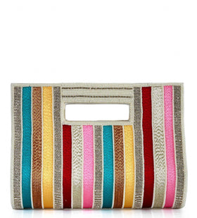 Off White Rexin Stone and Pearl Beaded Clutch