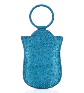 Sea Blue Satin Stone Beaded Pouch