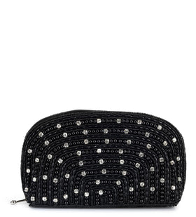 Black Satin Stone and Pearl Beaded Pouch