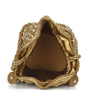 Golden Satin Stone Beaded Potli Pouch