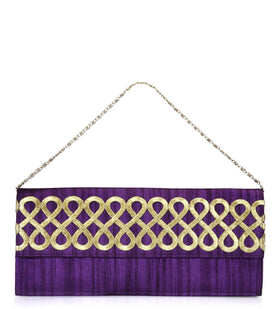 Violet Art Silk Zari Patch Work Clutch