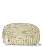 Off White Satin Stone and Pearl Beaded Pouch