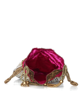 Magenta Satin Stone and Sequin Beaded Potli Pouch