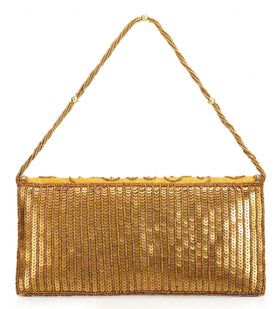 Golden Rexin Pearl and Sequin Beaded Clutch