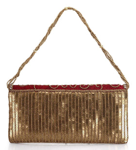 Maroon Rexin Pearl and Sequin Beaded Clutch