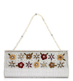 White Art Silk Stone and Pearl Beaded Clutch