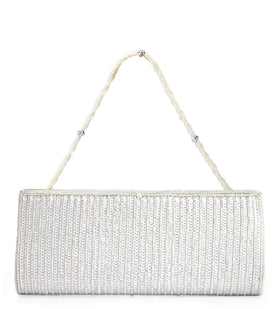 White Art Silk Stone and Pearl Beaded Clutch