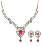 White & Magenta Stone Studded Set