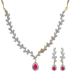 White & Magenta Stone Necklace Set