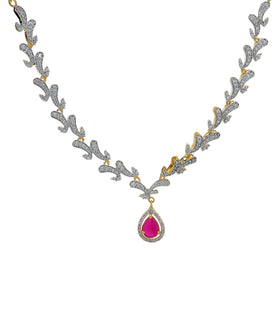 White & Magenta Stone Necklace Set