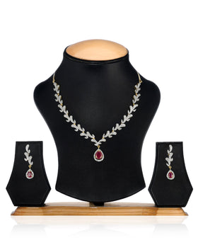 White & Magenta Stone Necklace Set