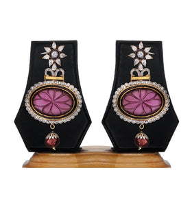 White & Purple Stone Studded Earrings