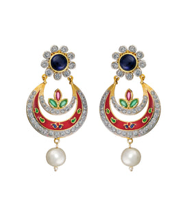 Multi-Color Stone & Pearl Studded Earrings