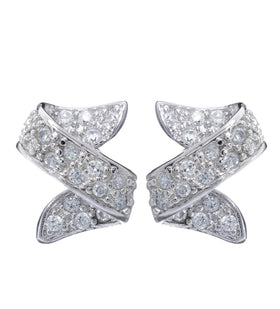 White Stone Studded Z-Shaped Earrings