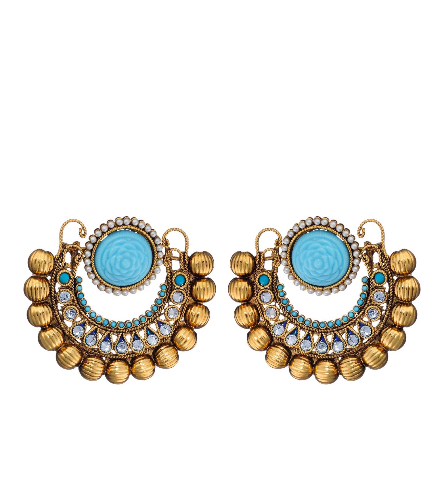 Antique Sky Blue Stone Studded Earrings