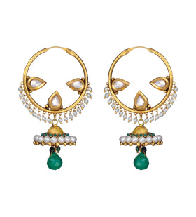 White & Green Stone Studded Earrings