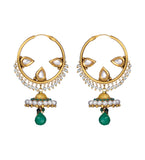 White & Green Stone Studded Earrings