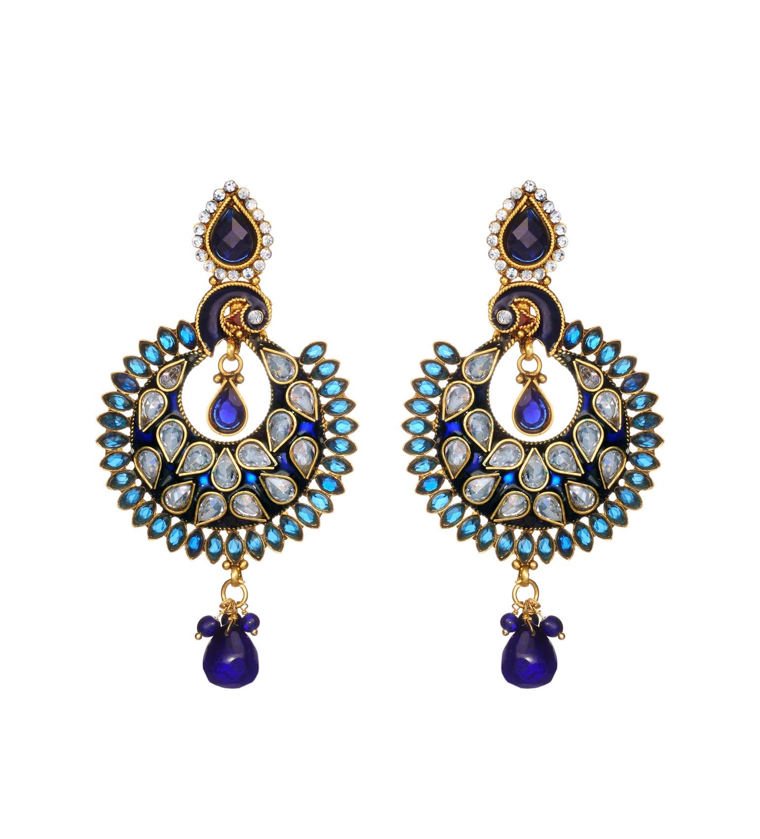 Blue & White Stone Studded Earrings