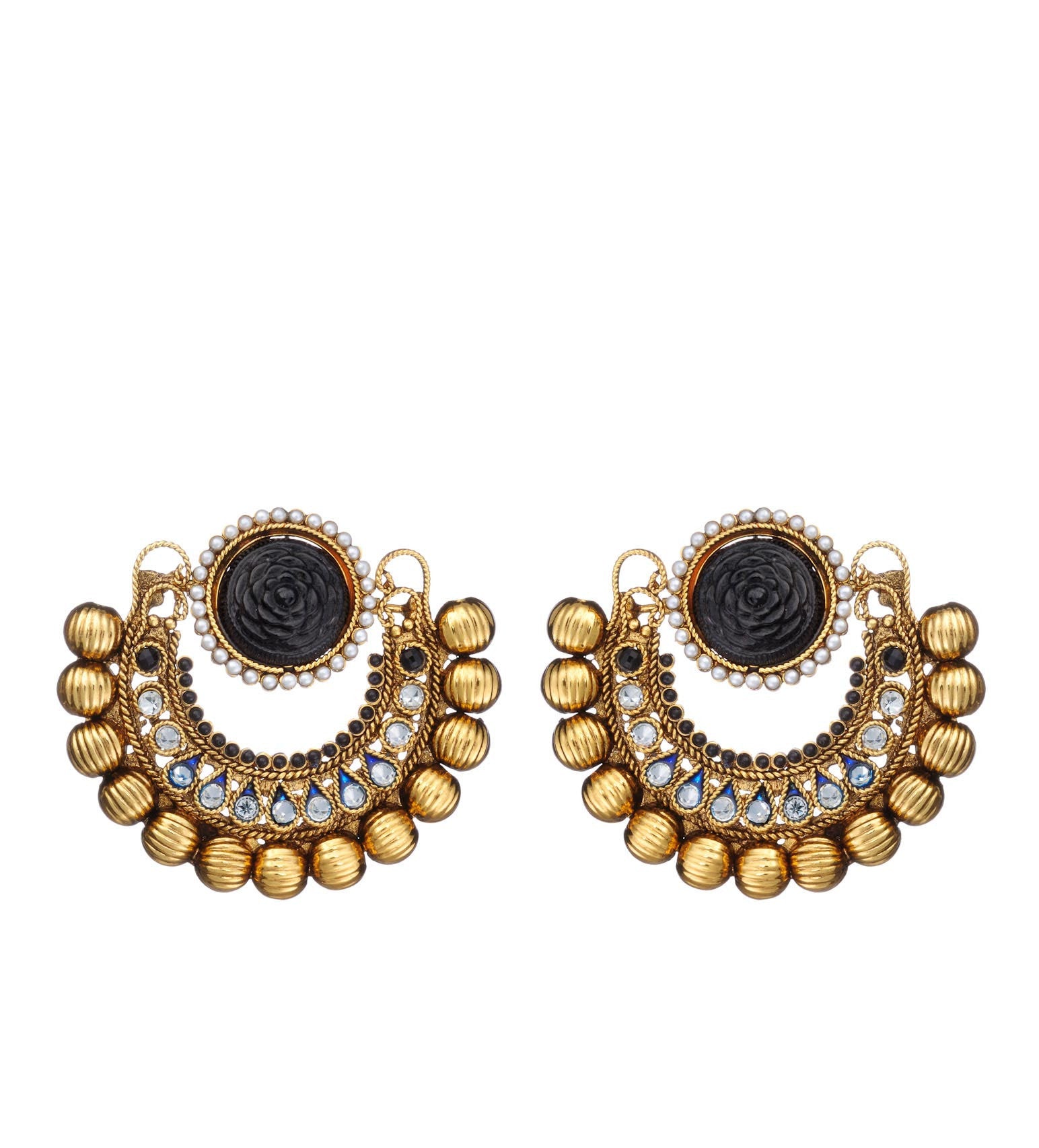 Antique Black Stone Studded Earrings