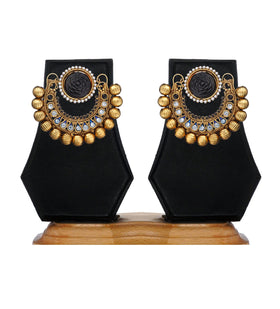 Antique Black Stone Studded Earrings