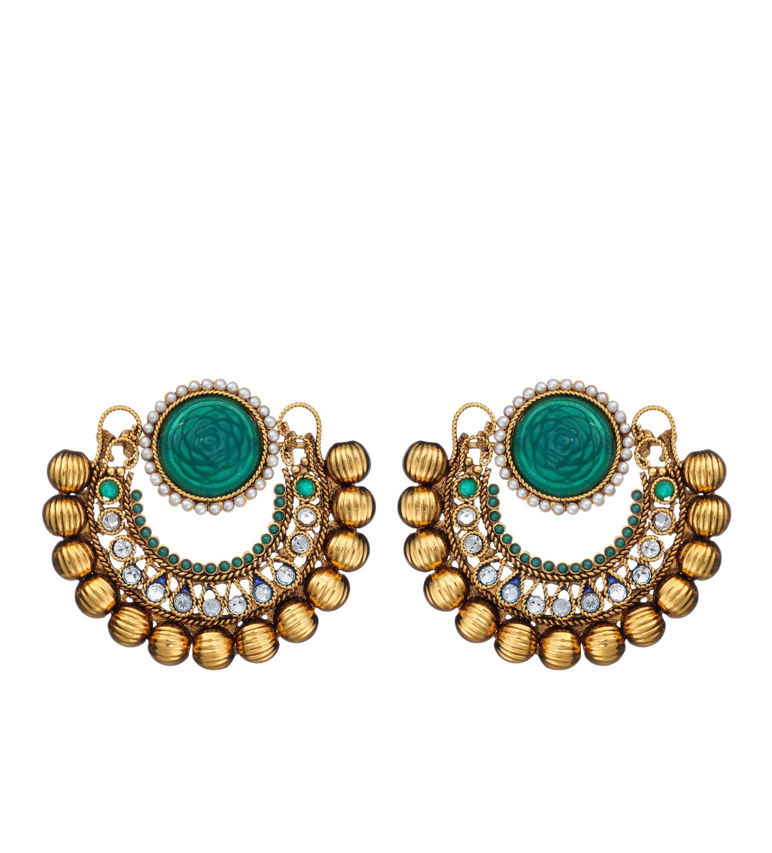 Antique Green Stone Studded Earrings