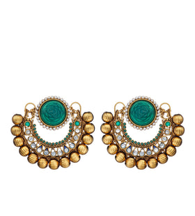 Antique Green Stone Studded Earrings