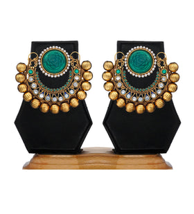 Antique Green Stone Studded Earrings