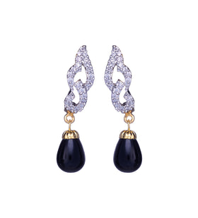 Gold Toned Earrings with Black Pearl