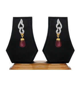 Gold Toned Earrings with Maroon Pearl