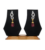 Gold Toned Earrings with Maroon Pearl