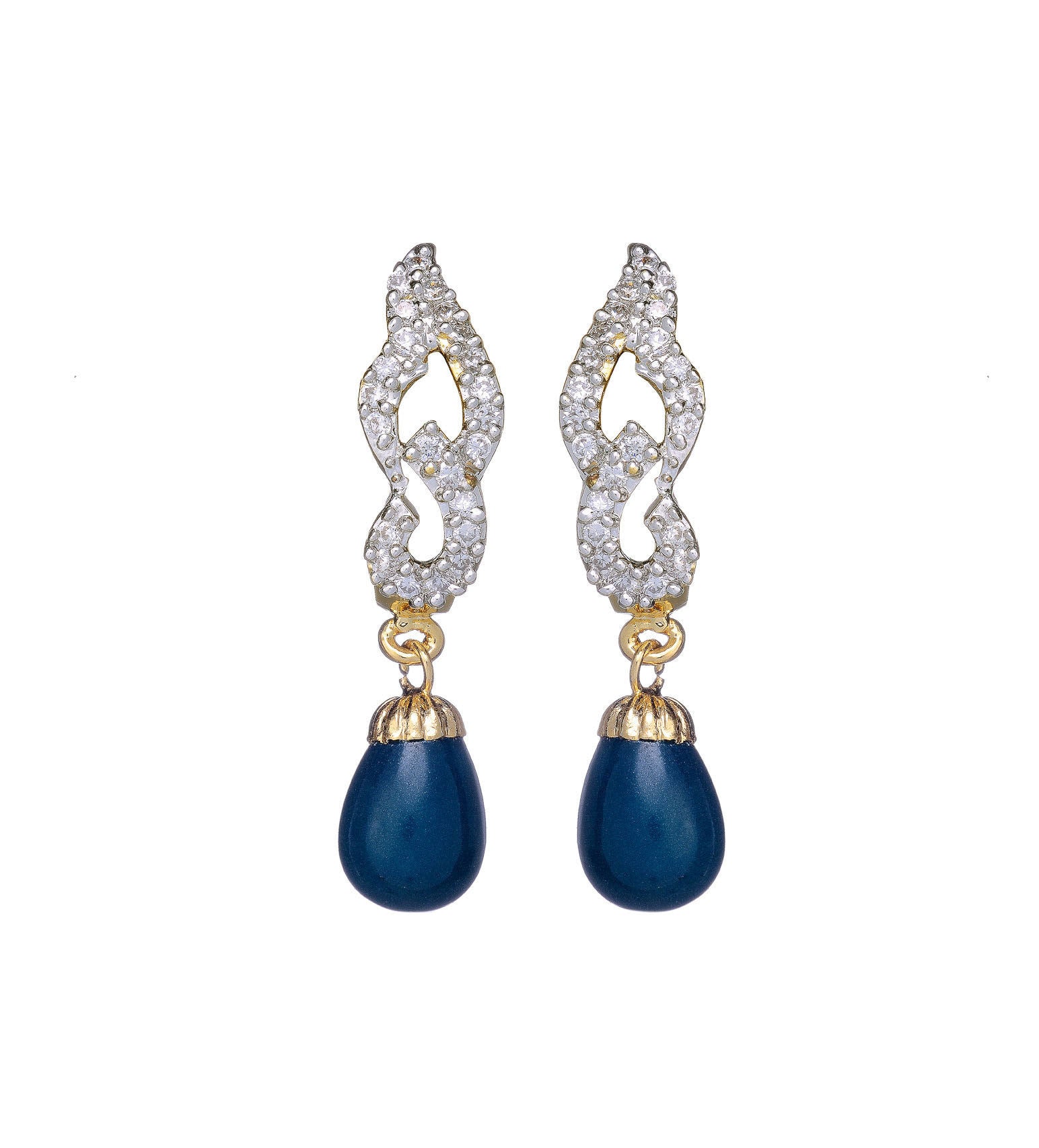 Gold Toned Earrings with Blue Pearl