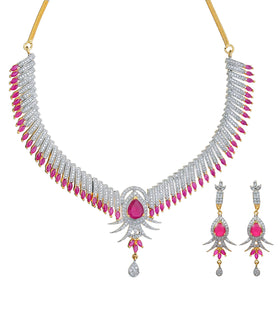 White & Magenta Stone Necklace Set