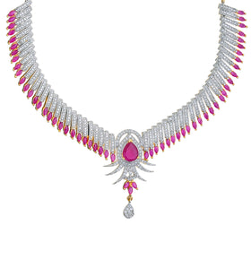 White & Magenta Stone Necklace Set