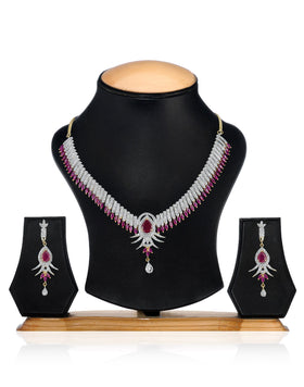 White & Magenta Stone Necklace Set