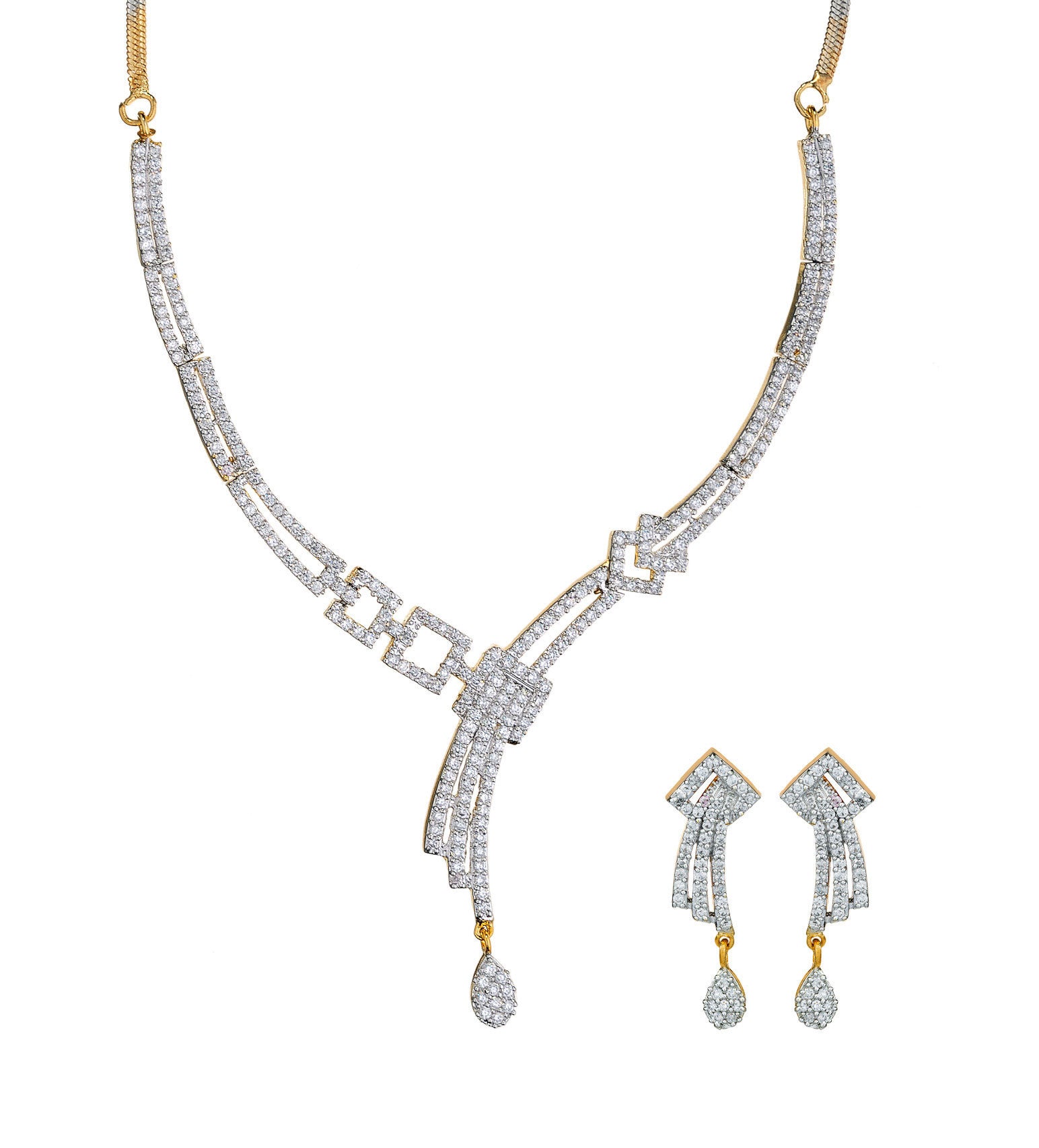 White Stone Studded Necklace Set